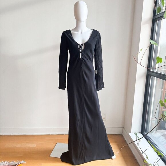Zara Black Super Low Plunge Black Evening Gown Dress L - Picture 5 of 5